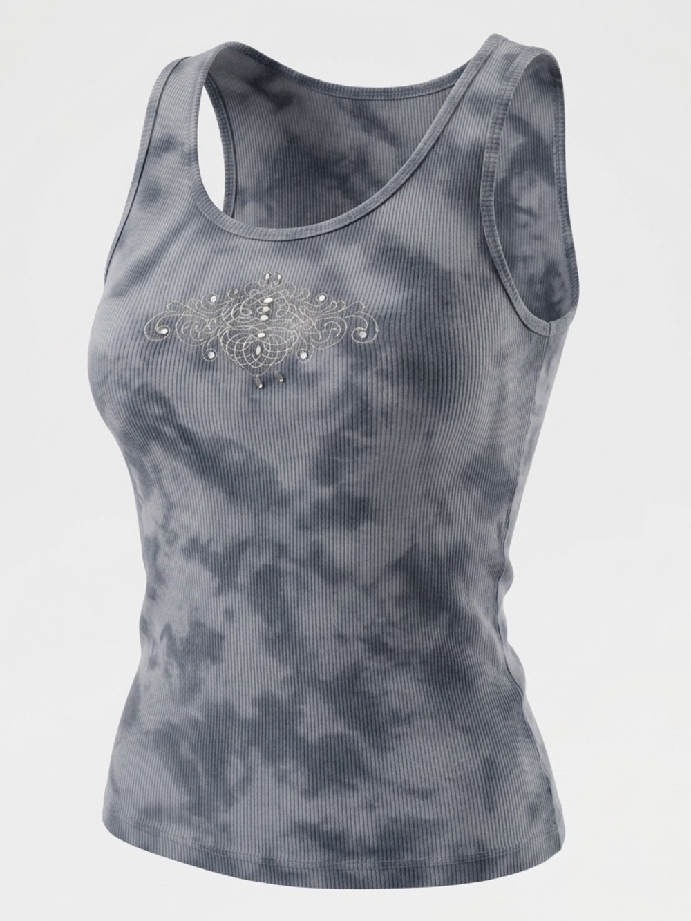 Y2K Greensource Organic Cotton Tie Dye Rhinestone Embellished Ribbed Tank Top XL